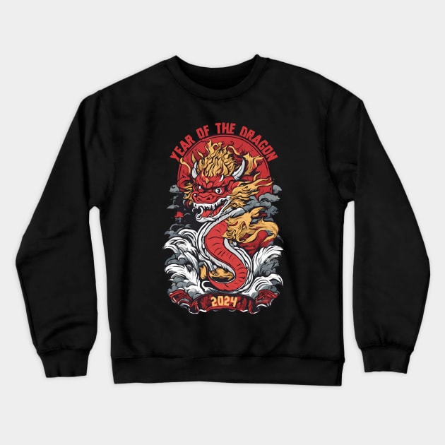 Dragon's Reign - Power and Prosperity in 2024 Crewneck Sweatshirt by LopGraphiX